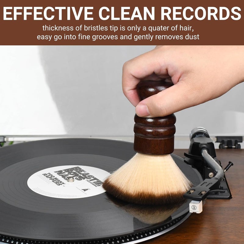 kulloomii 2-in-1 Vinyl Record Cleaning Kit with Stylus Brush - Anti Static Soft Record Cleaning Kit for Albums Record Players - Retro Wooden Handle Record Brush - High Density Microfiber Bristles Vinyl Brush - Image 3
